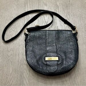Badgley Mischka Black Leather Crossbody Saddle Bag Gold Hardware Purse